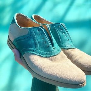 FRYE suede oxford loafer flat teal brown size 7
